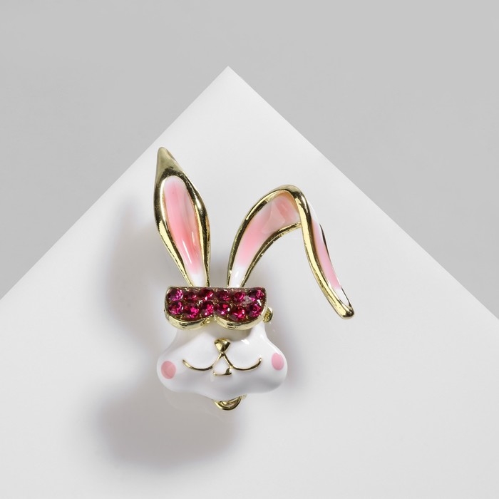 Брошь «Заяц» в очках, цвет розово-белый в золоте Брошь «Заяц» в очках, цвет розово-белый в золоте
