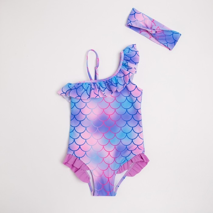 Купальник детский слитный MINAKU с повязкой, цвет фиолетовый/синий, рост 128-134