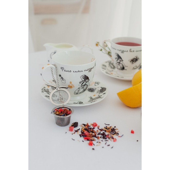 Чайная пара фарфоровая «Безумное чаепитие», 440 мл, блюдце d=17 см Чайная пара фарфоровая «Безумное чаепитие», 440 мл, блюдце d=17 см