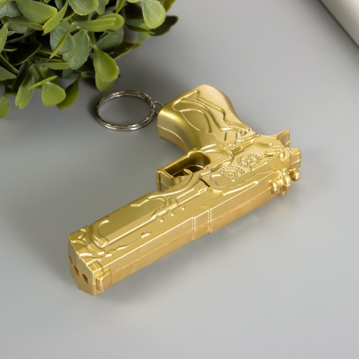 Фонарик - лазер брелок для ключей на кольце &laquo;Пистолет золотой&raquo;, 4 режима мигает, ультрафиолет, LR44&times;3 шт., 5.2&times;9.7&times;1.5 см