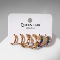 Серьги-кольца набор 3 пары &laquo;Звенья&raquo; цепочки, цветные в золоте, d=2