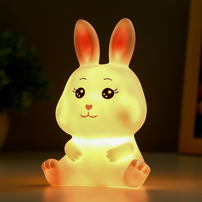 Ночник Ночник "Зайчик" LED от батареек бело-розовый 9,5х14,5 см