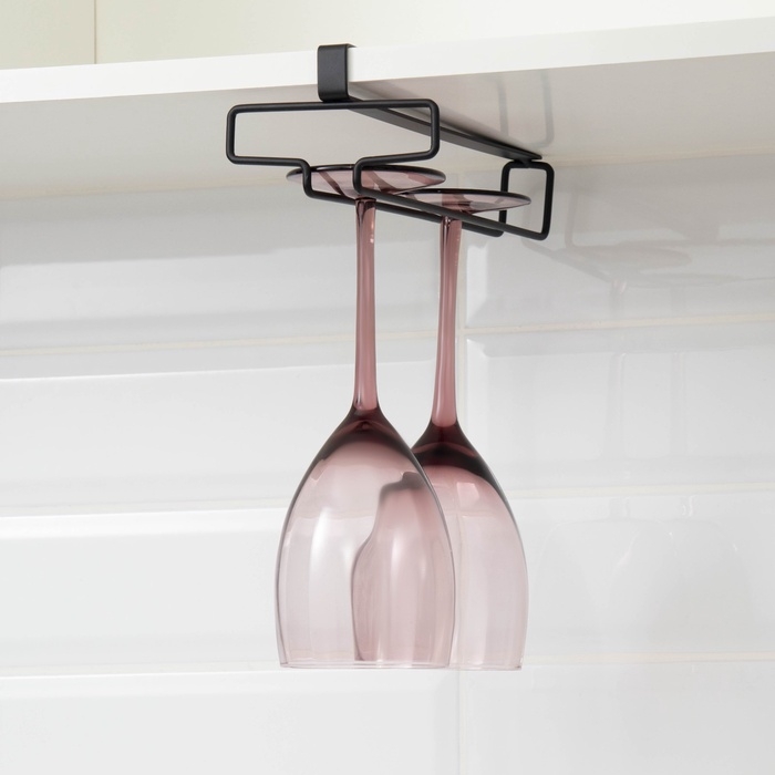 Держатель для бокалов подвесной на 4 предмета Доляна, 10,5&times;26&times;7,5 см, цвет чёрный