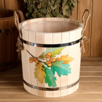 Запарник-ведро из липы, 13 л, пластиковая вставка, нержавеющий обод, "Дубовая ветка" Запарник-ведро из липы, 13 л, пластиковая вставка, нержавеющий обод, "Дубовая ветка"