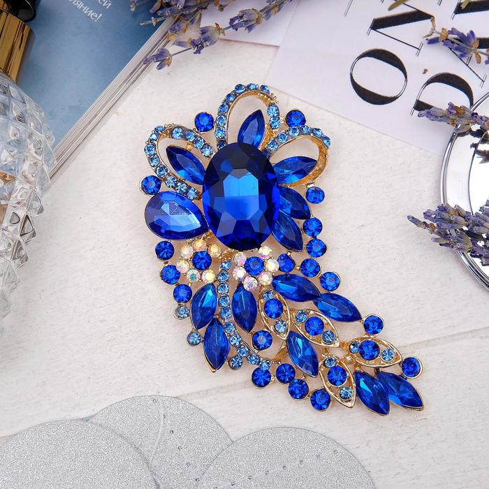 Брошь &laquo;Императрица&raquo; иней, цвет синий в золоте