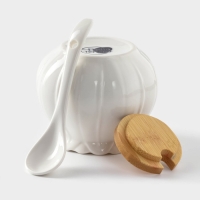 Набор фарфоровый сервировочный BellaTenero &laquo;Тюльпан&raquo;, 4 предмета: молочник 200 мл, сахарница с крышкой 170 мл, бамбуковая подставка, ложка, цвет белый