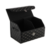 Органайзер кофр в багажник, C2R HT087, 48&times;30&times;30 см, экокожа, черный, бежевая строчка