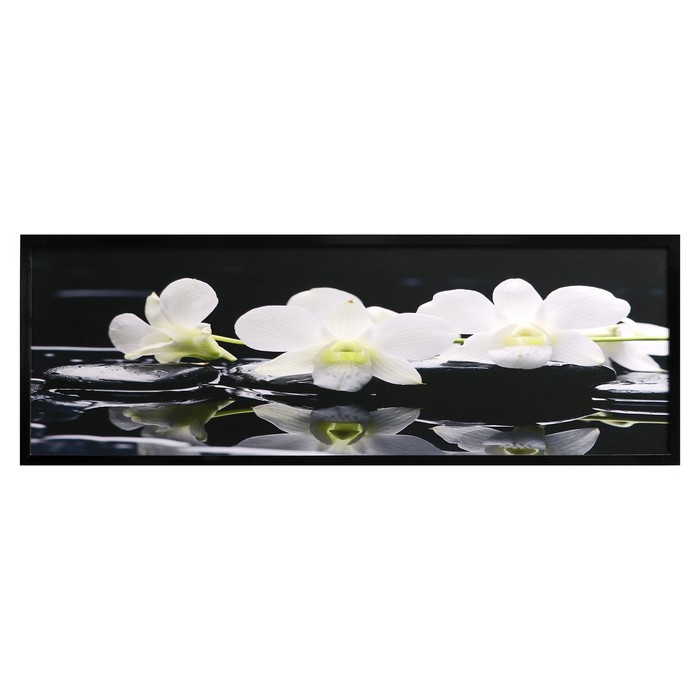 Картина "Орхидеи на чёрных камнях" 57*157 см рамка МИКС