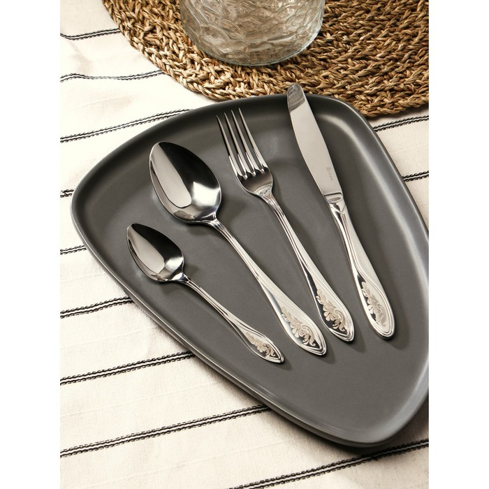 Набор столовый &laquo;Волна&raquo;, 24 предмета, толщина 2 мм, ХР ПВХ, цвет серебряный