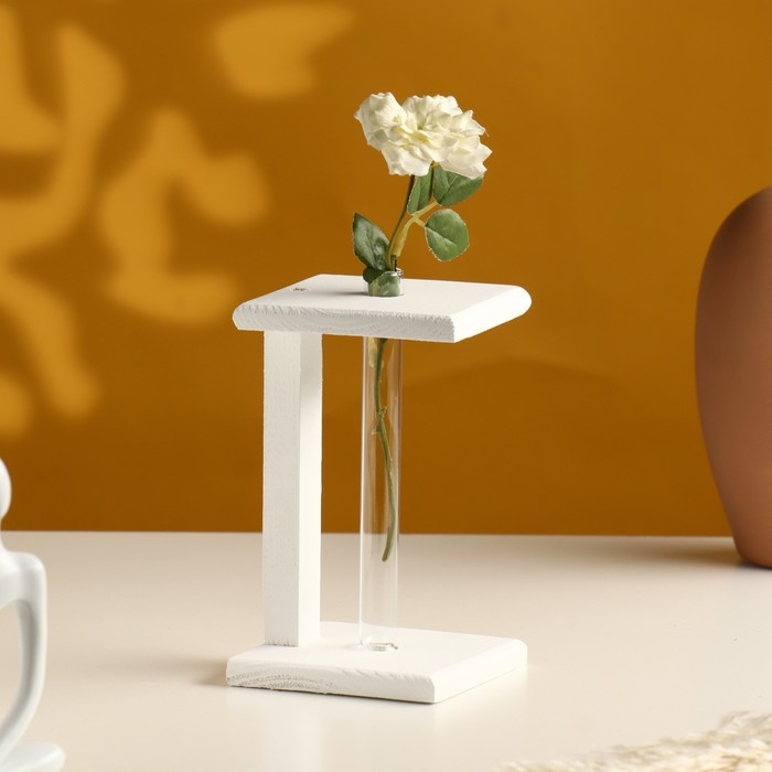 Кашпо деревянное 9×9×16 см с 1 колбой Кашпо деревянное 9×9×16 см с 1 колбой "Квадрат", белый Дарим Красиво