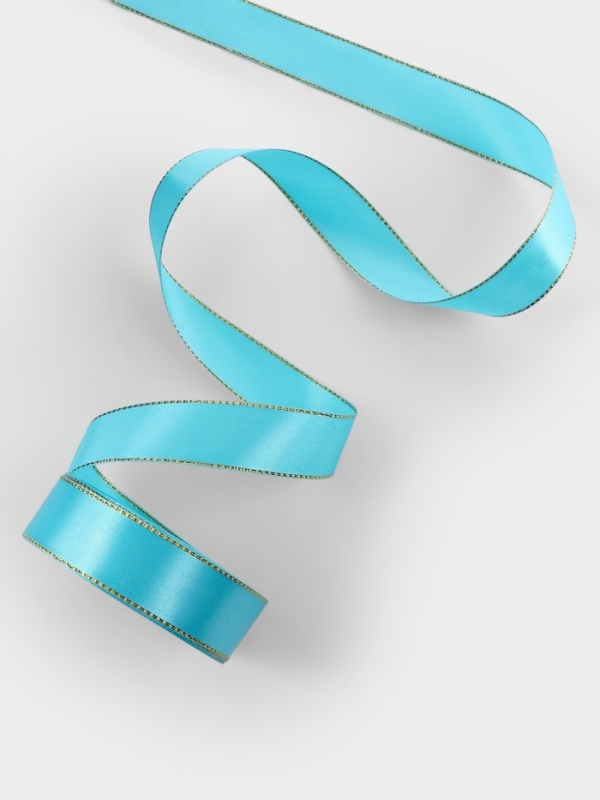 Лента атласная, с золотым люрексом, 25 мм, 23&plusmn;1 м, голубая №020