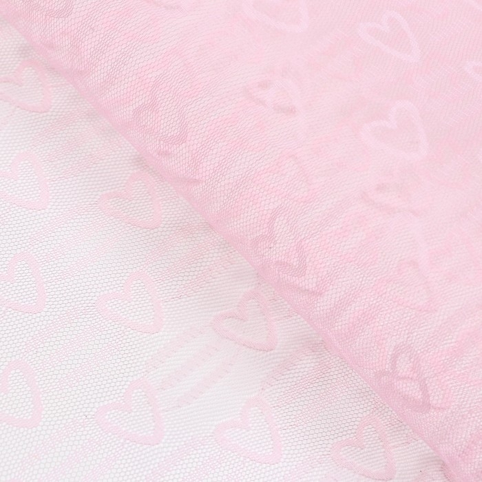 Сетка флористическая "Сердечки", 50см*4,5м, пудровая