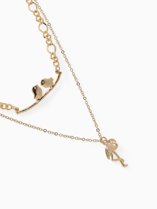 Кулон &laquo;Цепь&raquo; фламинго, цвет золото