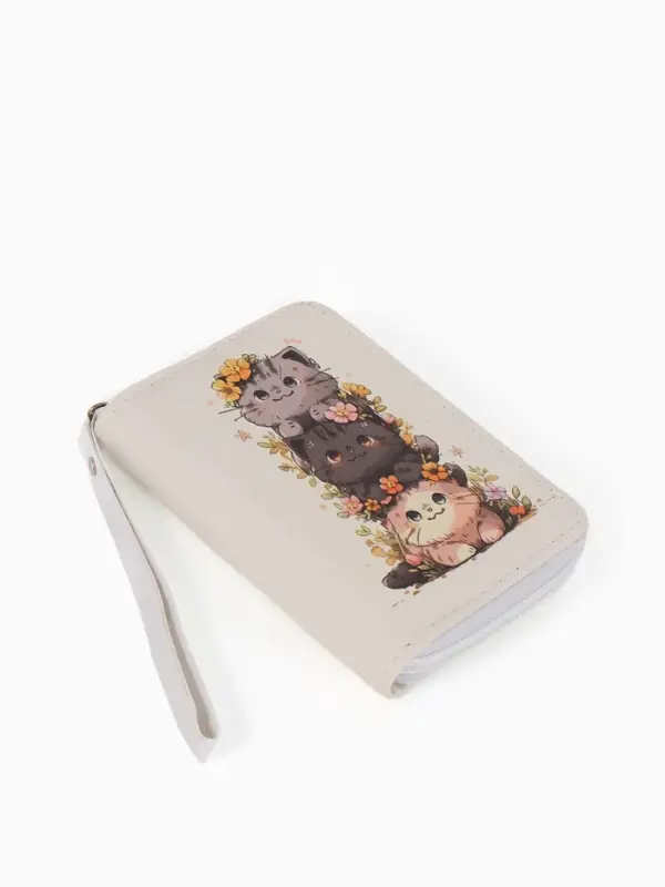 Кошелек дет 07-01-01 Июнь2527 кот, 12*1,5*9 см, 2 отд+отд/молн, д/карт, белый