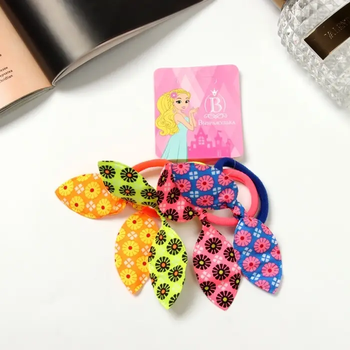Резинка для волос "Весёлые ушки" (набор 4 шт) ромашки, 4 см, микс