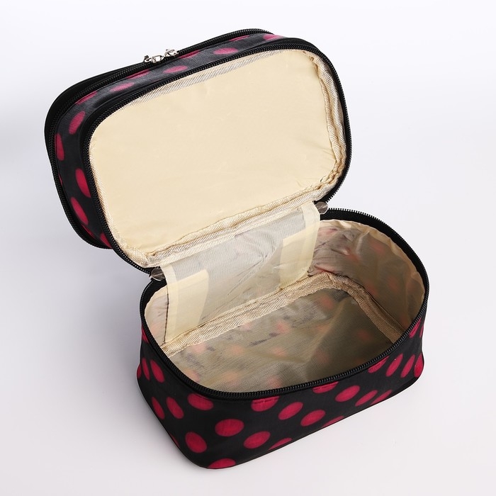 Косметичка, 2 отдела на молниях, с ручкой, цвет чёрный/розовый Косметичка, 2 отдела на молниях, с ручкой, цвет чёрный/розовый