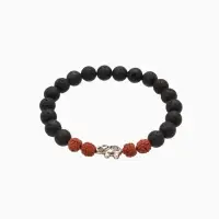 Браслет "Слоник" лава, рудракша, длина 18 см, цв. чёрный, коричневый