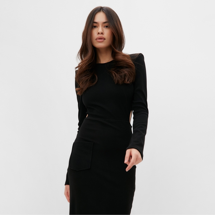 Платье женское с разрезами на талии MIST, р.46, черный Платье женское с разрезами на талии MIST, р.46, черный