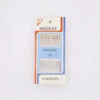 Иглы швейные №1/5, d=0.93 мм, 5 см, с золотым ушком, 10 шт.