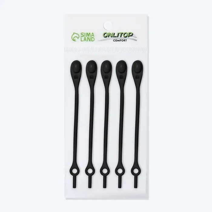 Набор шнурков для обуви, 6 шт., силиконовые, полукруглые, на застёжке, 4 мм, 11 см, чёрный