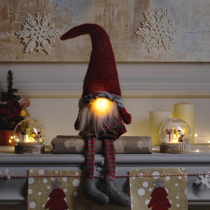 Светодиодная фигура «Гном в красном колпаке» 13 × 58 × 8 см, текстиль, батарейки AG10х3 (в комплекте), свечение тёплое белое Светодиодная фигура «Гном в красном колпаке» 13 × 58 × 8 см, текстиль, батарейки AG10х3 (в комплекте), свечение тёплое белое