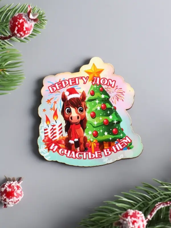 Магнит новогодний 2026 &laquo;Берегу дом и Счастье в нём&raquo;, размер магнита 6.5&times;7 см