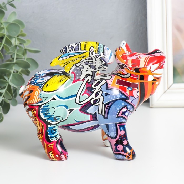 Сувенир полистоун "Свинка с крыльями" граффити МИКС 8,5х18х13 см