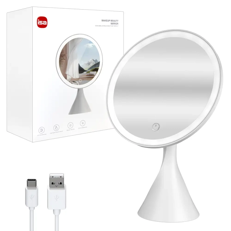 Настольное зеркало для макияжа с подсветкой ML-06 ISA белое