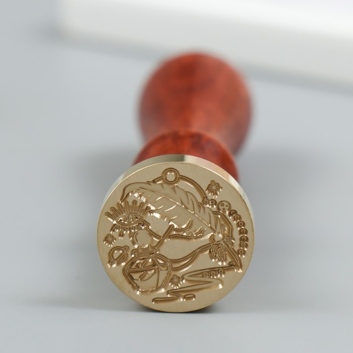 Печать для сургуча с деревянной ручкой "Перо и чернила" 9х2,5х2,5 см