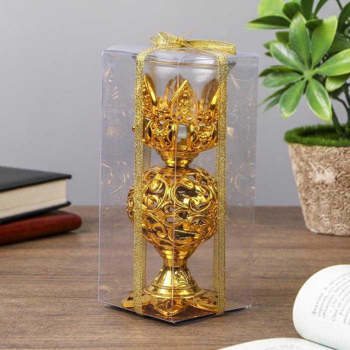 Подсвечник пластик, стекло на 1 свечу Подсвечник пластик, стекло на 1 свечу "Ажурный шар" бокал на ножке золото 15х6х6 см