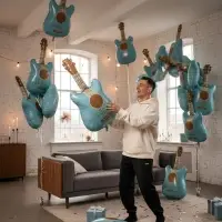 Воздушный шар фольгированный 35" "Гитара" цвет голубой