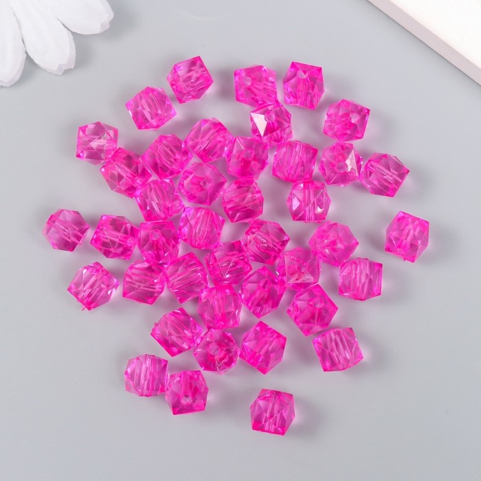 Бусины пластик "Кристалл многогранник. Фуксия" прозрачный набор 20 гр 1х1х1 см