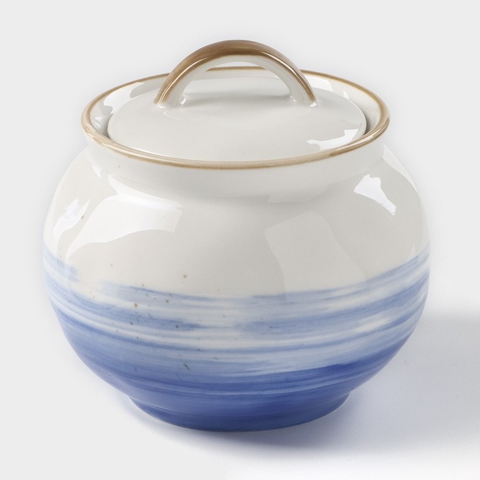 Сахарница фарфоровая с крышкой Доляна &laquo;Космос&raquo;, 400 мл, цвет синий