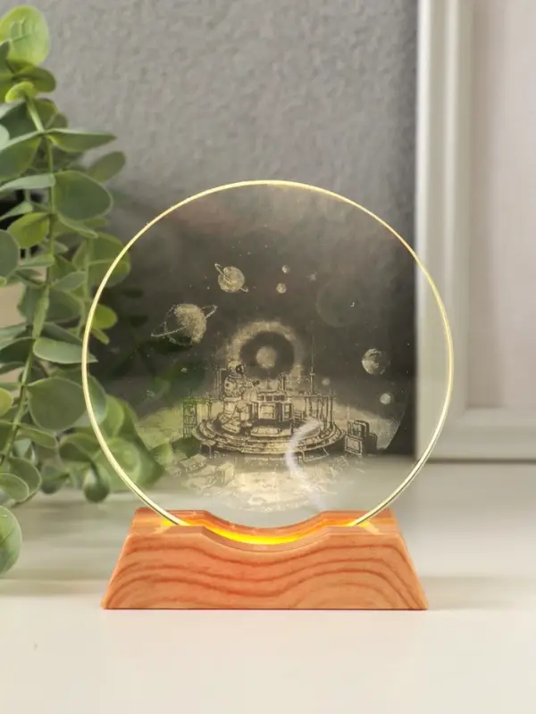 Сувенир стекло свет "Диск.Космическая станция" 5хLED d=10 см, USB 10х4х11,4 см