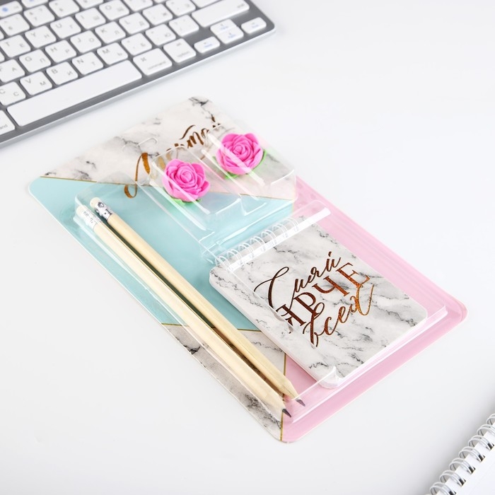 Подарочный набор &laquo;Мечтай&raquo;, карандаши 2 шт, ластики 2 шт, блокнот