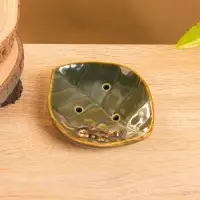 Мыльница "Геккон на листочке" керамика, цв. зелёный, 13х11х2,5 см