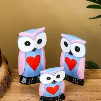 Набор сувенирный "Совята с сердечком" дерево H 15, 13, 11 см, цв. сиренево-голубой