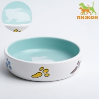 Миска керамическая "Заяц" 200 мл, 12 x 3 cм, белая/зелёная