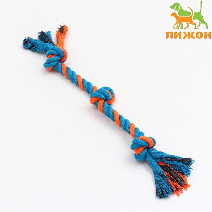 Игрушка тренировочная канатная "3 узла", до 33 см, до 55 г, голубая/оранжевая