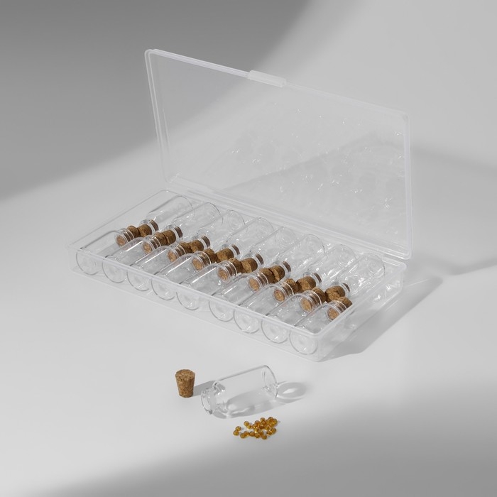Набор баночек для хранения мелочей, d=1.5 &times; 3 см, 18 шт., в контейнере, 15&times;8&times;2 см