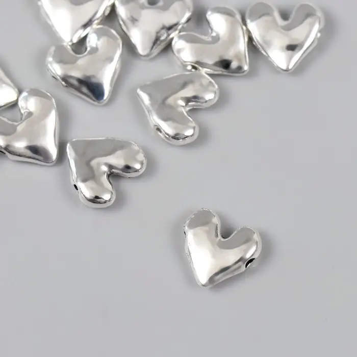 Бусина для творчества металл "Сердечко" серебро 1.1х1.1 см