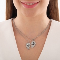 Кулоны &laquo;Неразлучники&raquo; сердечко с пандами, цвет чёрно-белый в серебре, 45 см