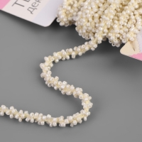 Тесьма декоративная с бисером, 6 мм, 2,7 &plusmn; 0,5 м, цвет жемчужный