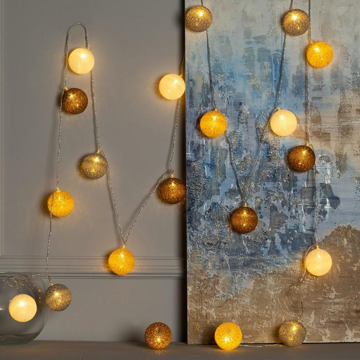 Гирлянда &laquo;Нить&raquo; 5 м с насадками &laquo;Клубки кремовые&raquo;, IP20, прозрачная нить, 20 LED, свечение тёплое белое, 220 В