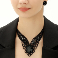 Набор 2 предмета: серьги, колье &laquo;Вернисаж&raquo; круг ажурный, цвет чёрный, 35 см