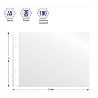 Файл-вкладыш А5, 30 мкм, Calligrata, глянцевый, горизонтальная ориентация, 100 штук Файл-вкладыш А5, 30 мкм, Calligrata, глянцевый, горизонтальная ориентация, 100 штук
