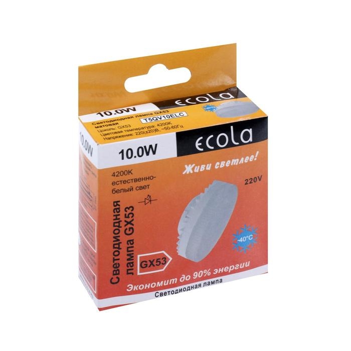 Лампа светодиодная Ecola, GX53, 10 Вт, 4200 K, 220 В, 27&times;75 мм, матовое стекло