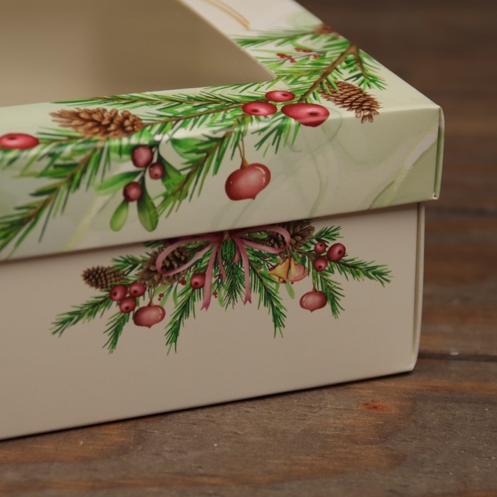 Новый год. Коробка подарочная новогодняя складная, крышка-дно, с окном Новый год. Коробка подарочная новогодняя складная, крышка-дно, с окном "Чудесного настроения" 21 х 15 х 7 см