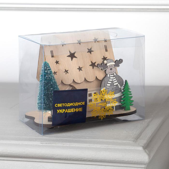 Светодиодная фигура &laquo;Дом с оленем&raquo; 11 &times; 15 &times; 3 см, дерево, батарейки LR41х3 (в комплекте), свечение тёплое белое