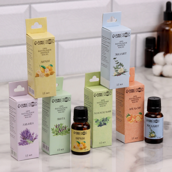 Эфирное масло Эфирное масло "Эвкалипт, Лаванда, Апельсин, Лимон, Пихта, Можжевельник" набор 6 шт по 15 мл